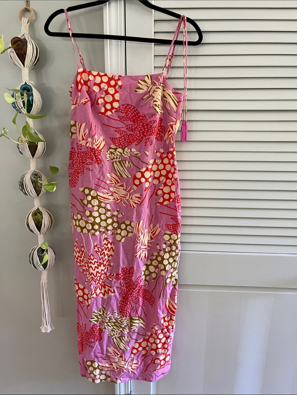 Rachel Zoe Pink Tropical Midi Dress with Red & Olive Accents